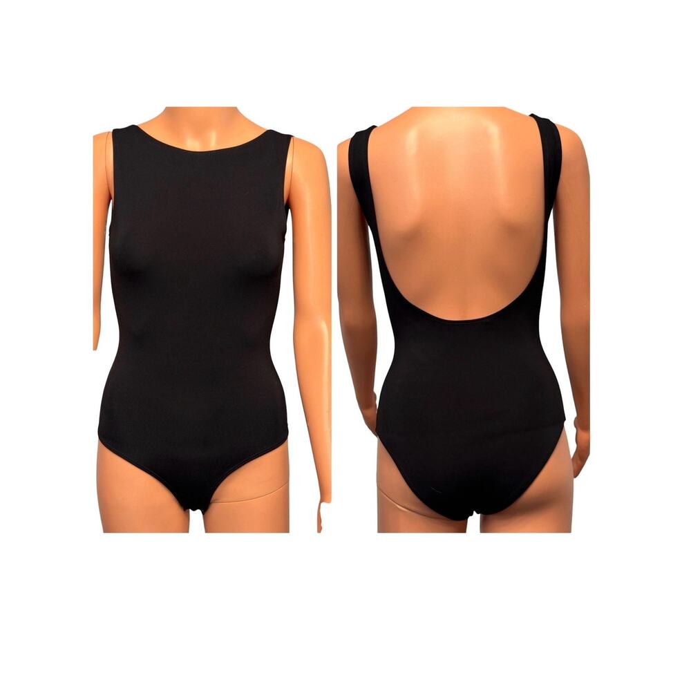 The Row Trey Bodysuit Black size S High Neck Open Scoop Back Sleeveless Jersey